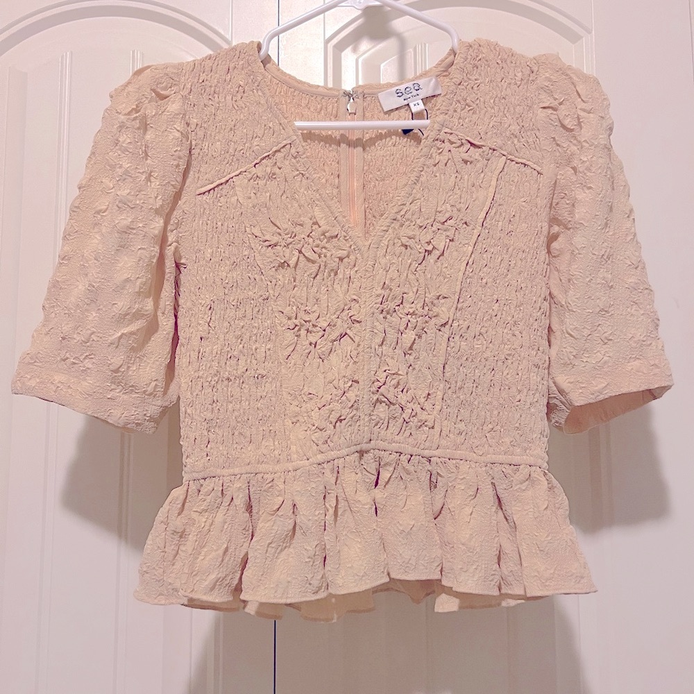 Sea Piero Smocked Seersucker Cropped Top